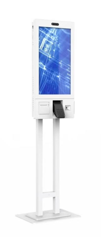 Floor-standing self-service kiosk cabinet
