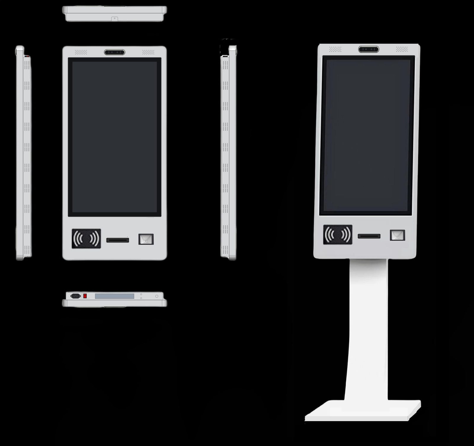 SK Series self-service kiosk front side and floor-standing views