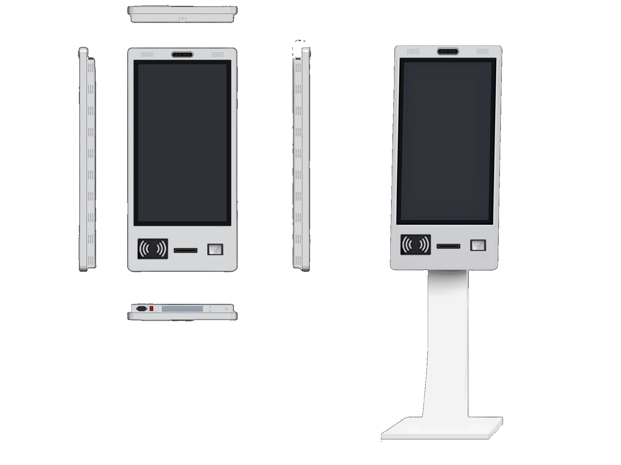 SK Series self-service kiosk front side and floor-standing views
