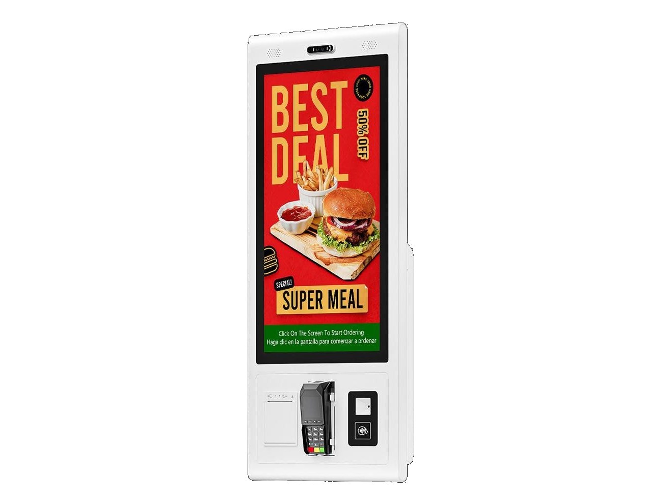 restaurant staff cleaning flat touch screen surface