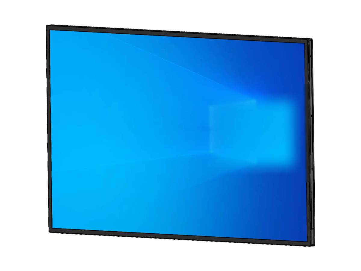 LFTouch WM Series wall-mounted advertising display, front and side views