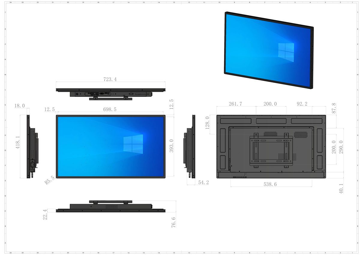 WM32 32 inch wall-mounted advertising display dimension drawing