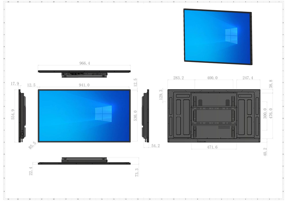 WM43 43 inch wall-mounted advertising display dimension drawing