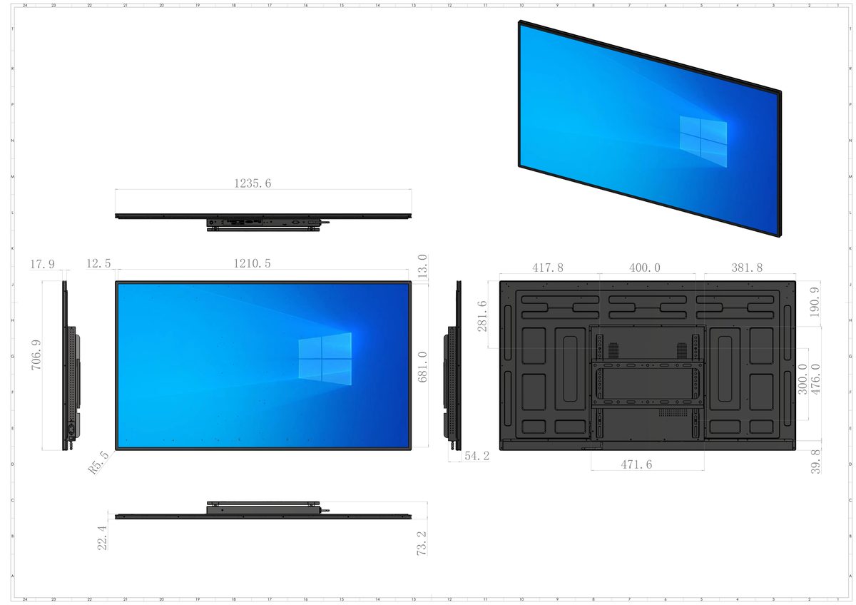 WM55 55 inch wall-mounted advertising display dimension drawing
