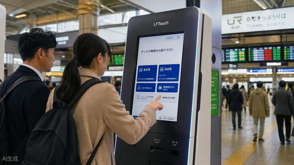 self-service ticket machine with touch display in Japan train station