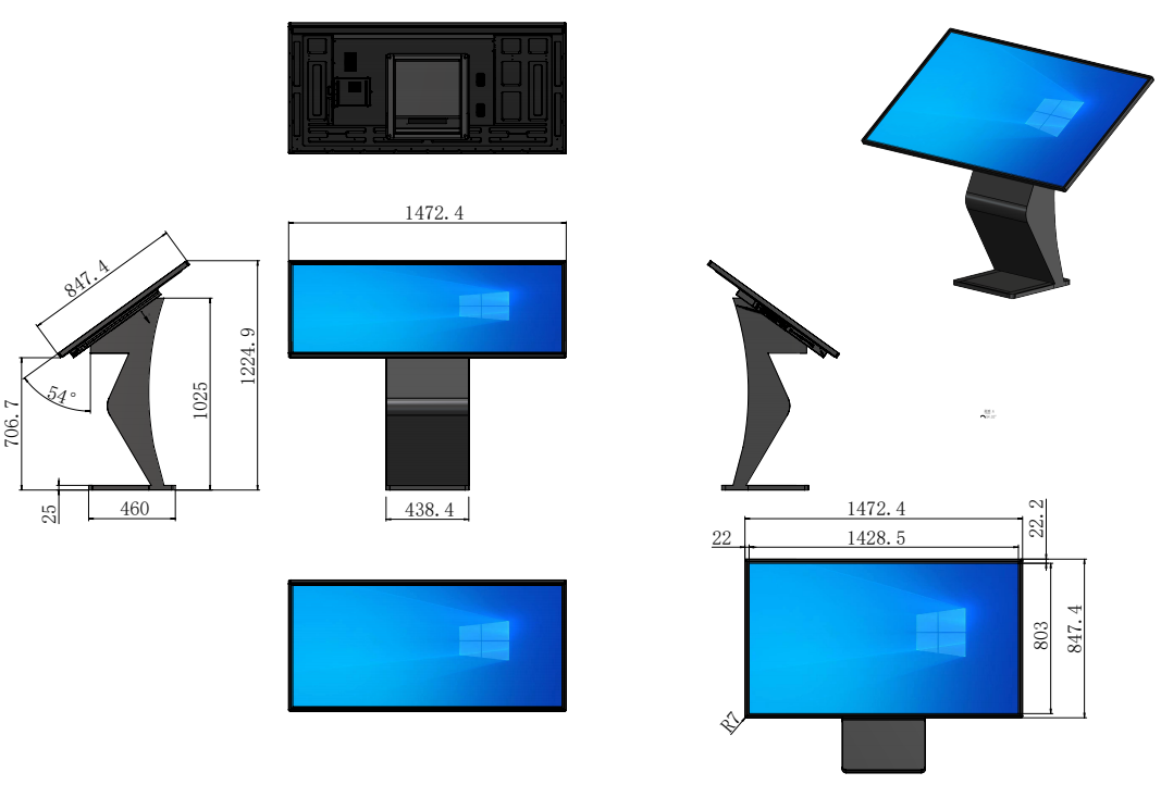 LF-HZK-PC horizontal PCAP touch kiosk 2D mechanical drawing