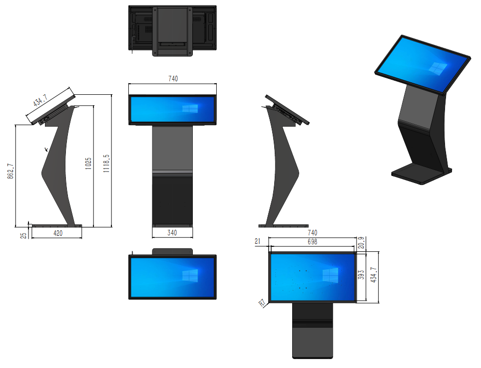LF-HZK-PC horizontal PCAP touch kiosk 2D mechanical drawing