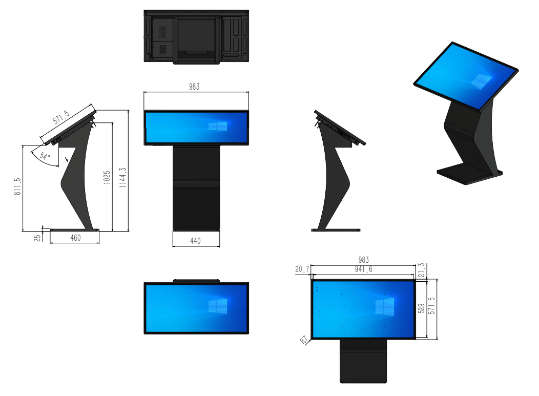 LF-HZK-PC horizontal PCAP touch kiosk 2D mechanical drawing