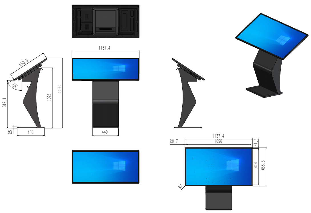 LF-HZK-PC horizontal PCAP touch kiosk 2D mechanical drawing