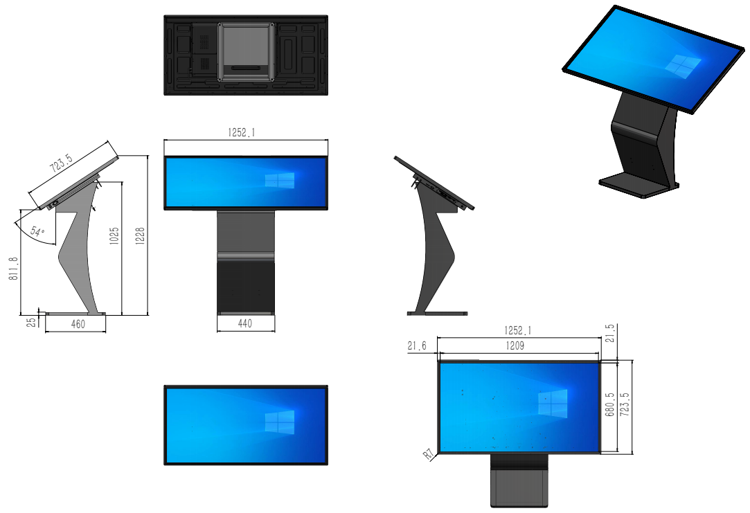 LF-HZK-PC horizontal PCAP touch kiosk 2D mechanical drawing