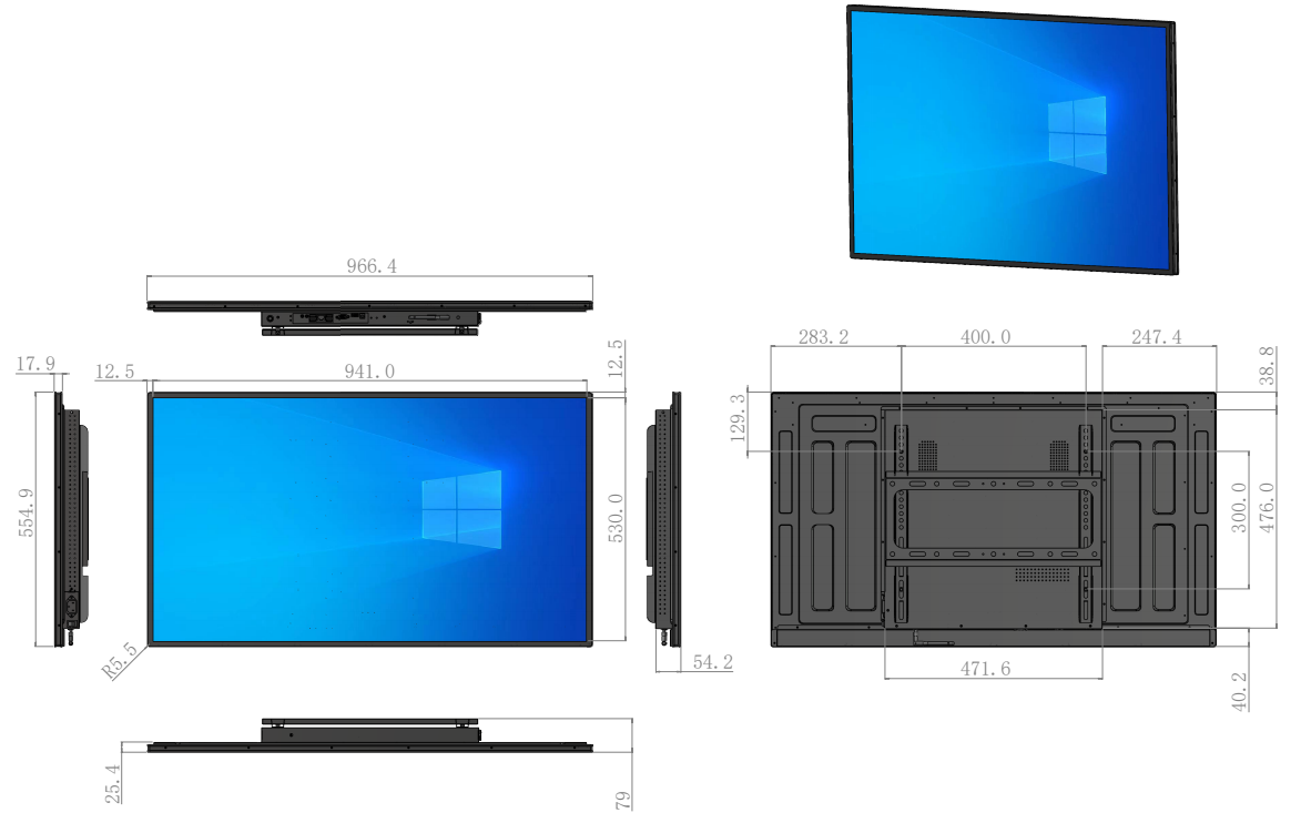 LF-WMT-IR wall-mounted display 2D mechanical drawing