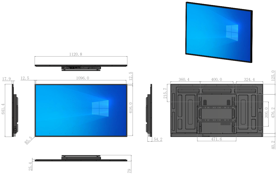 LF-WMT-IR wall-mounted display 2D mechanical drawing