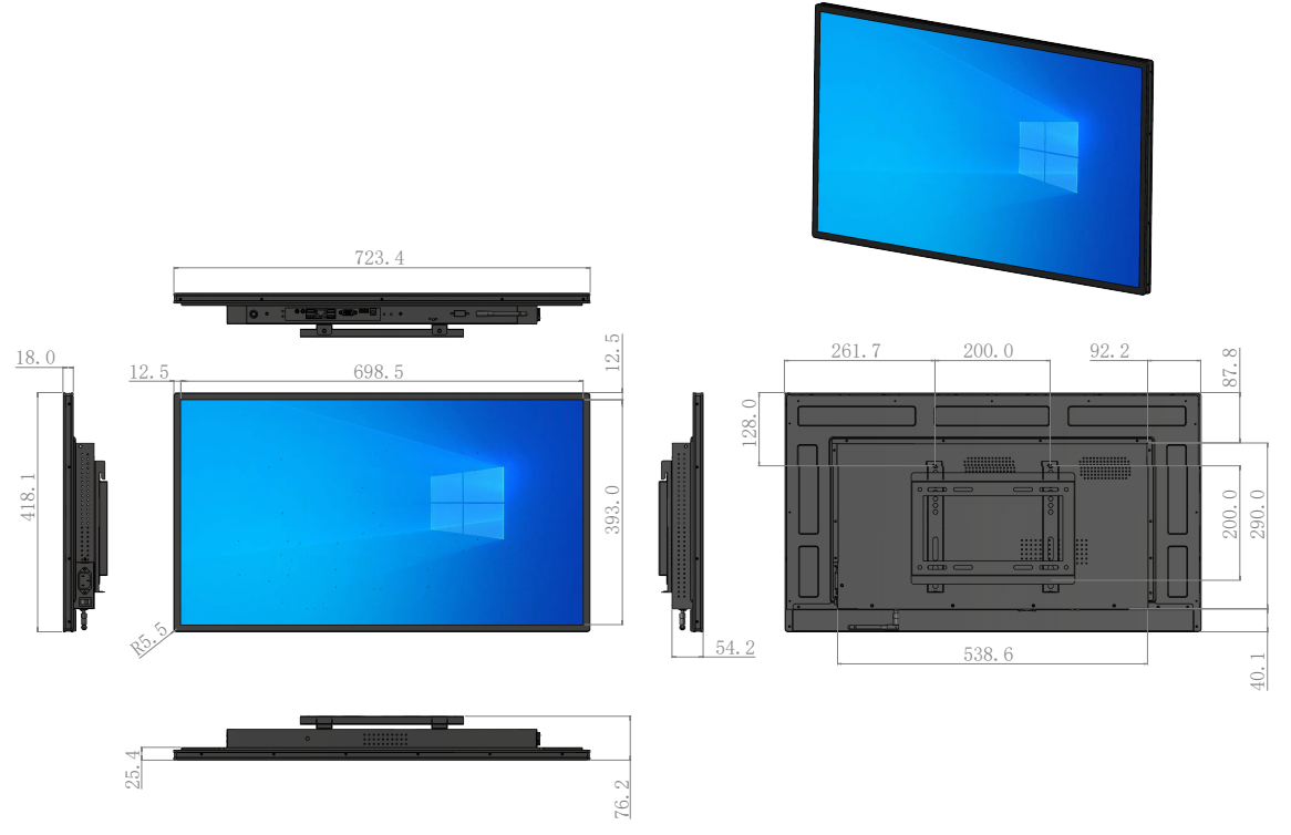 LF-WMT-IR wall-mounted display 2D mechanical drawing