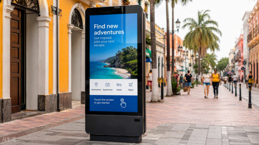 Self-service kiosk for Latin America on a city pedestrian street