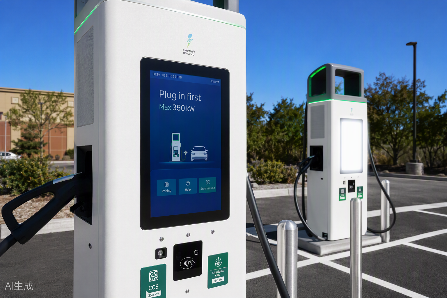 EV charger display readable in direct sunlight at an outdoor DC fast charging station
