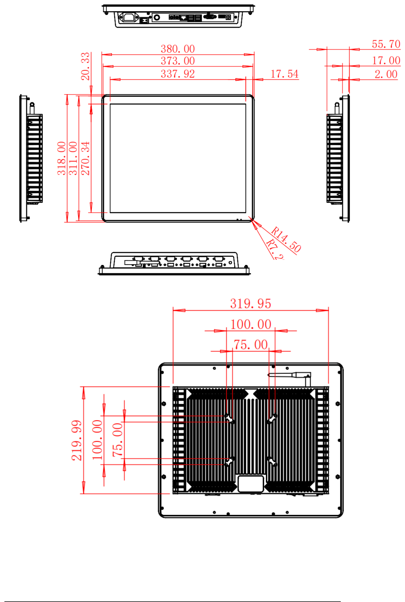 HC170APC dimension drawing, 380 × 318 × 55.7 mm