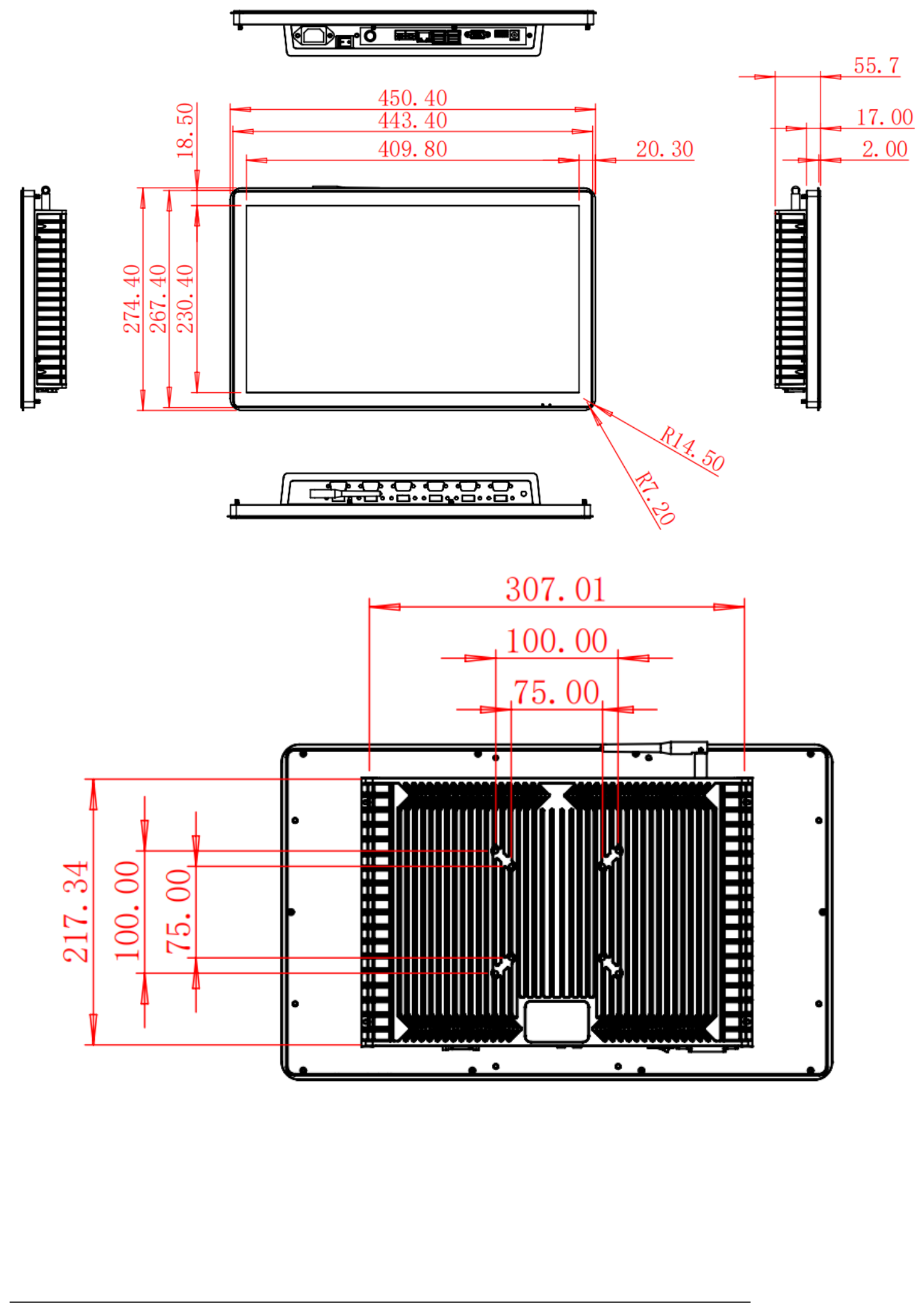 HC185APC dimension drawing, 450.4 × 275.4 × 55.7 mm