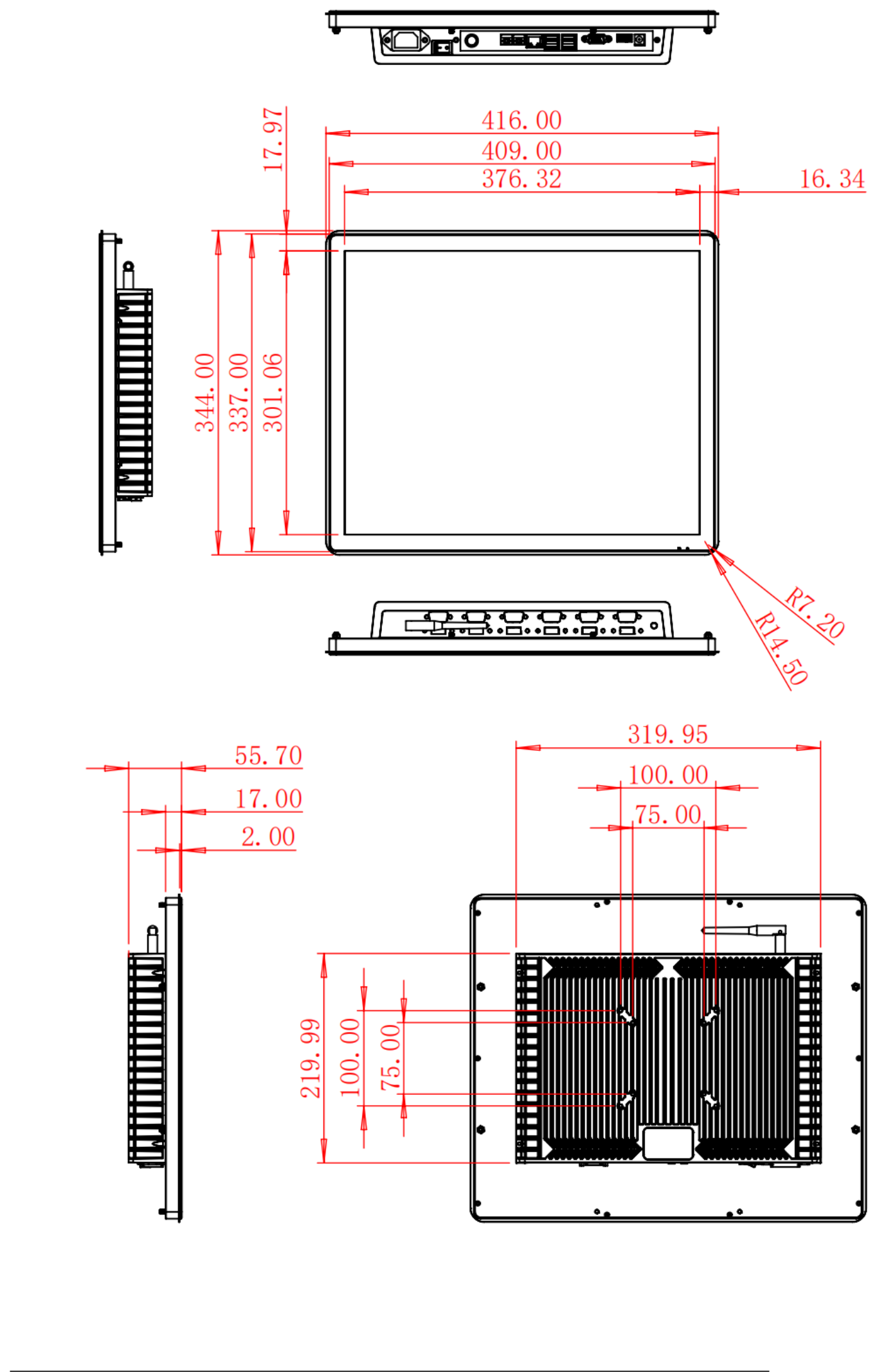 HC190APC dimension drawing, 416 × 344 × 55.7 mm