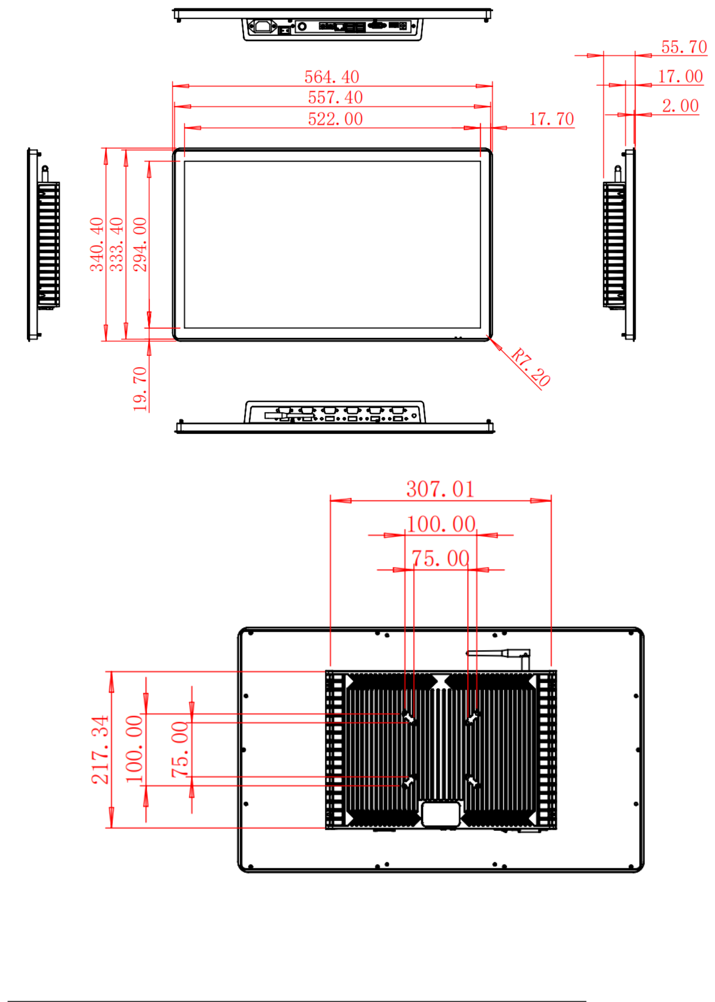 HC236APC dimension drawing, 564.4 × 340.4 × 55.7 mm