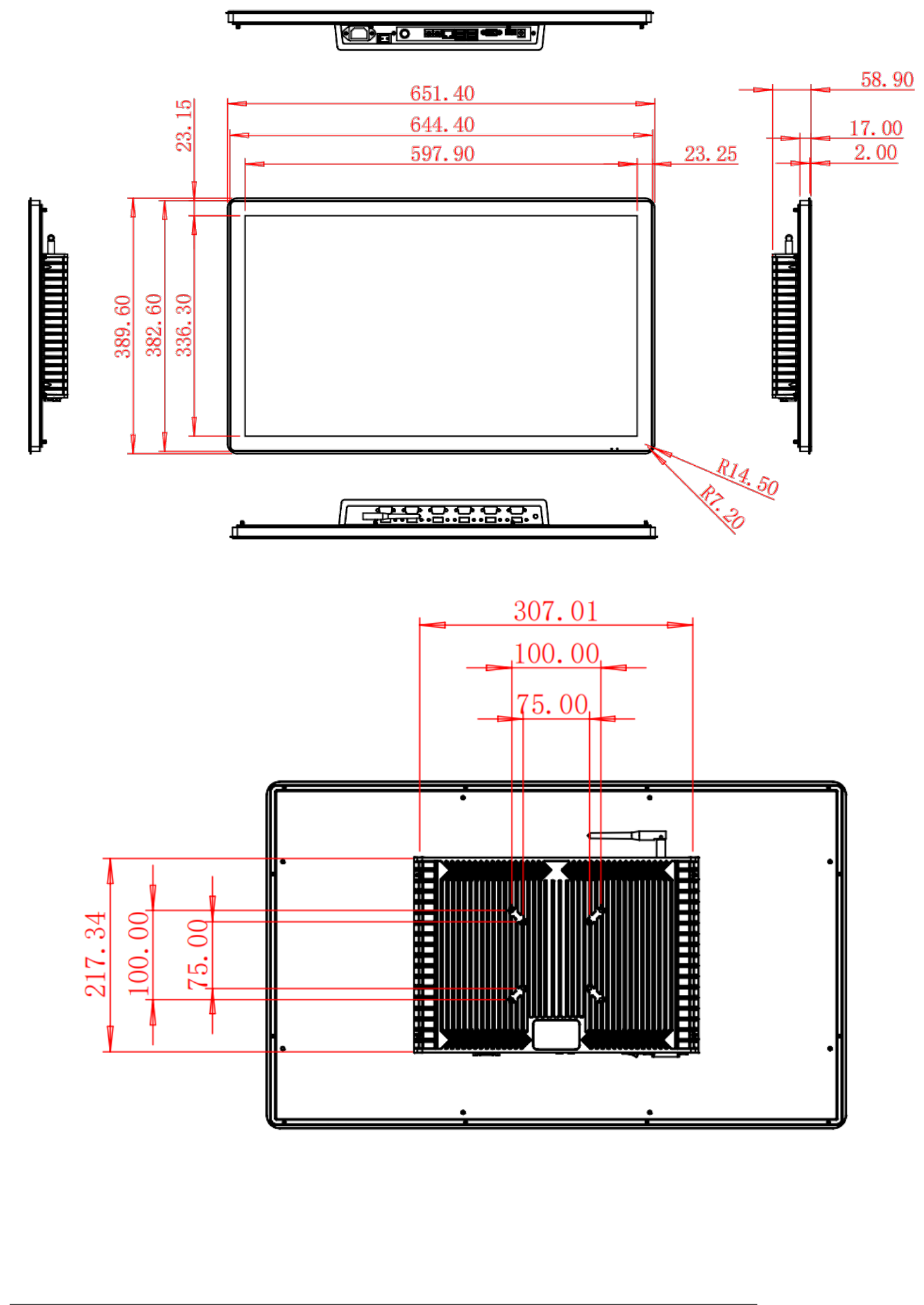 HC270APC dimension drawing, 651.4 × 389.6 × 58.9 mm