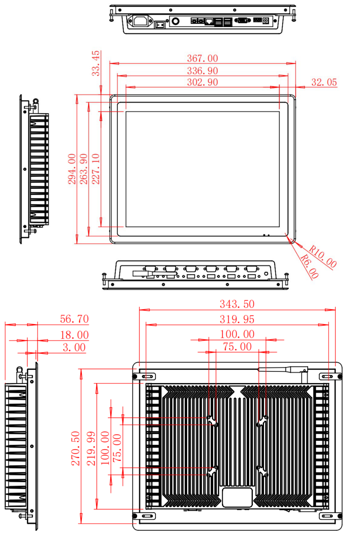 HC150RAO dimension drawing, 367 × 294 × 56.7 mm
