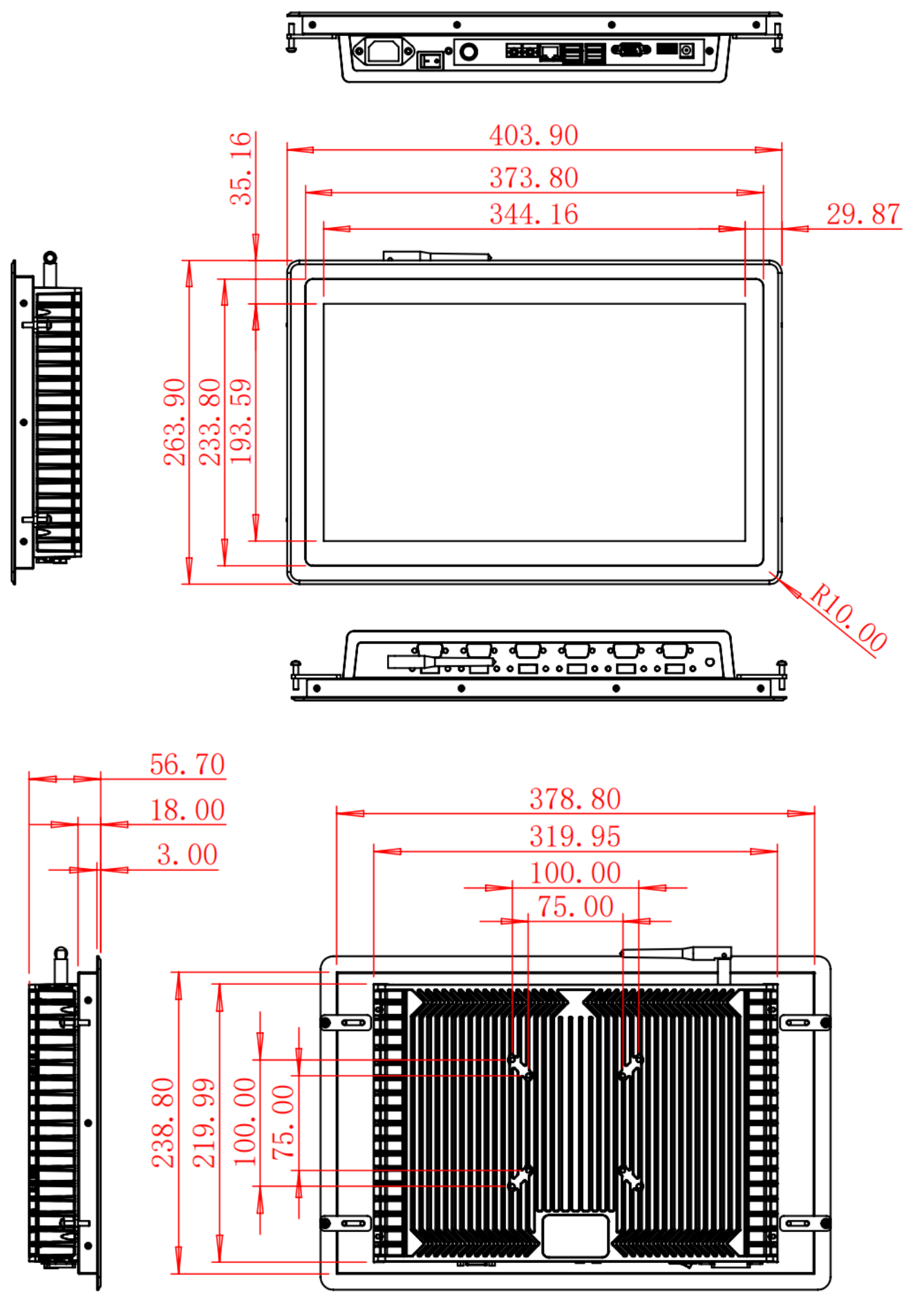 HC156RAO dimension drawing, 403.9 × 263.9 × 56.7 mm