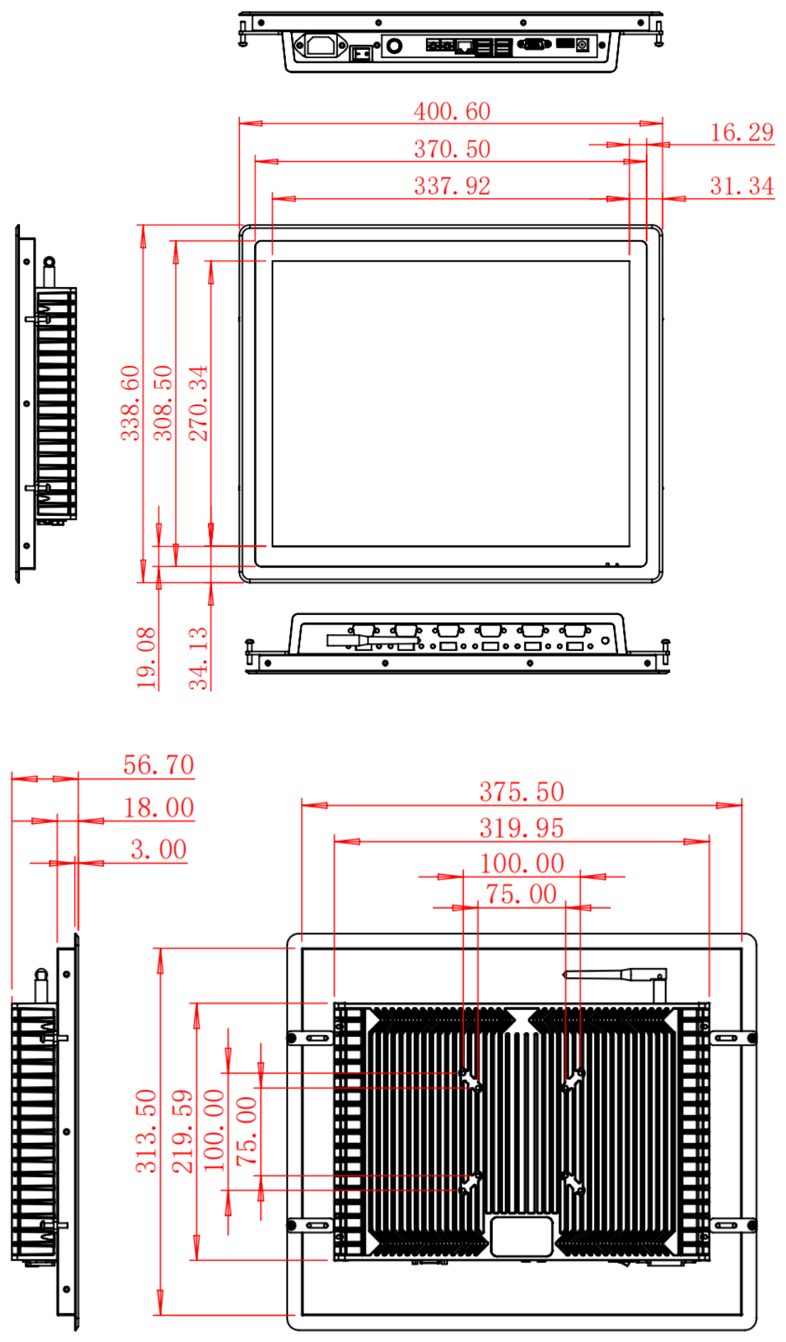 HC170RAO dimension drawing, 400.6 × 338.6 × 56.7 mm