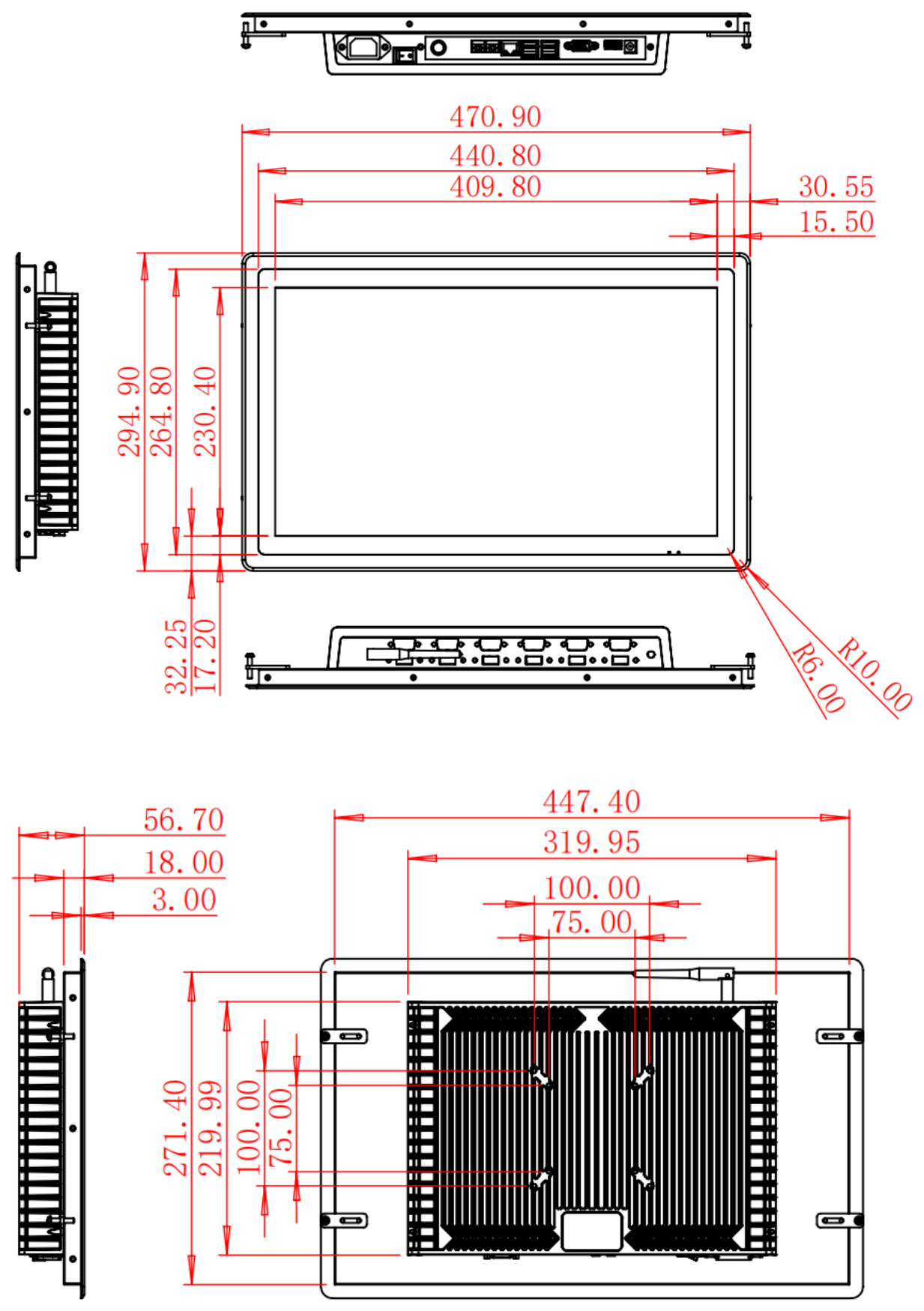 HC185RAO dimension drawing, 470.9 × 294.9 × 56.7 mm