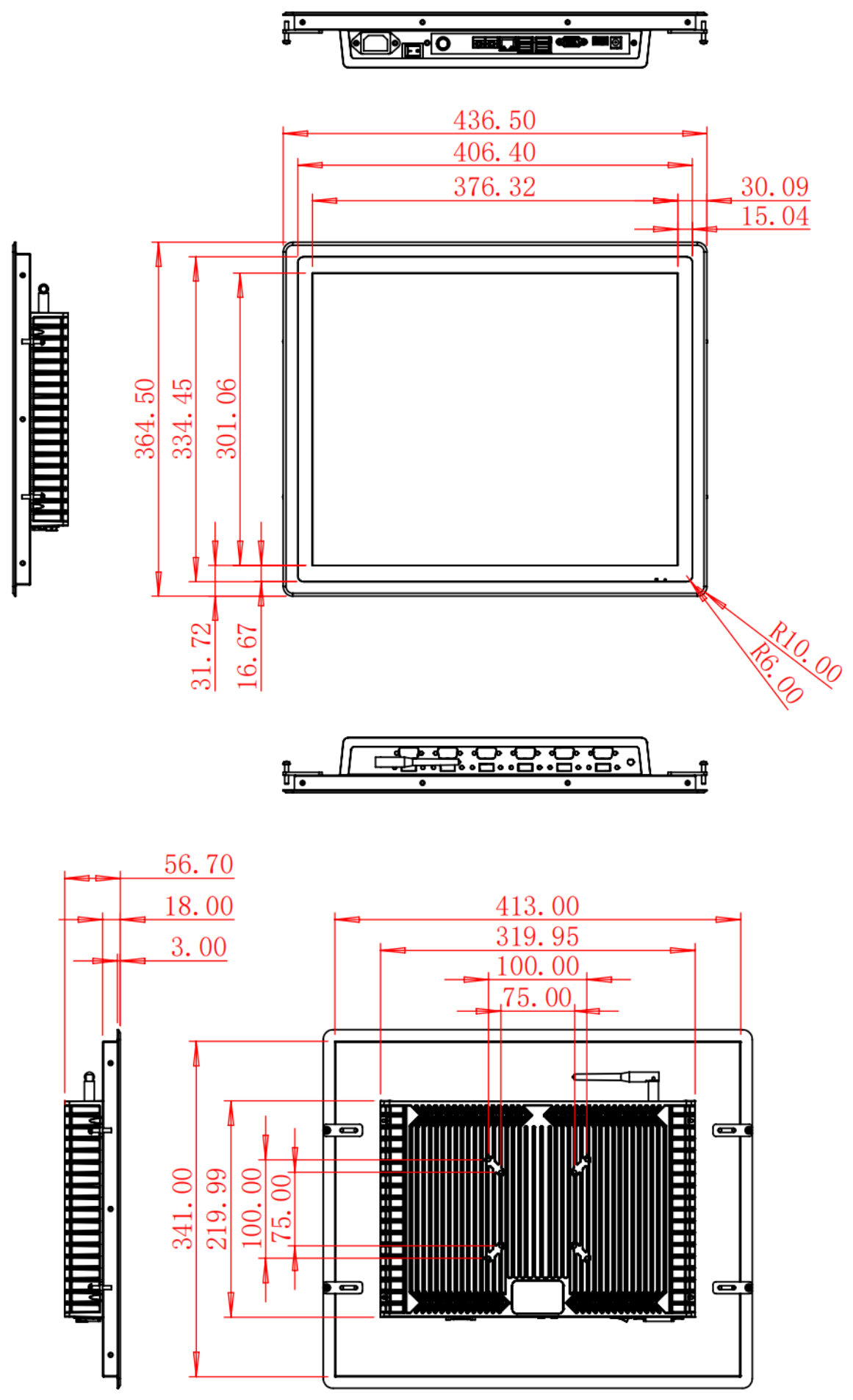 HC190RAO dimension drawing, 436.5 × 364.5 × 56.7 mm