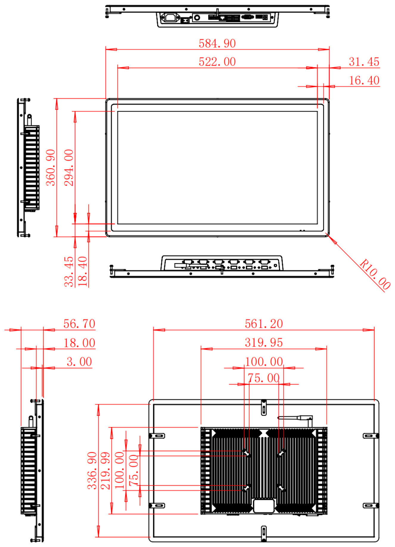 HC236RAO dimension drawing, 584.9 × 360.9 × 56.7 mm