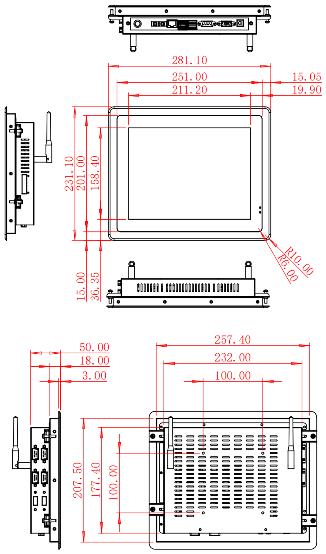 HC104RPC dimension drawing, 281.1 × 231.1 × 50 mm