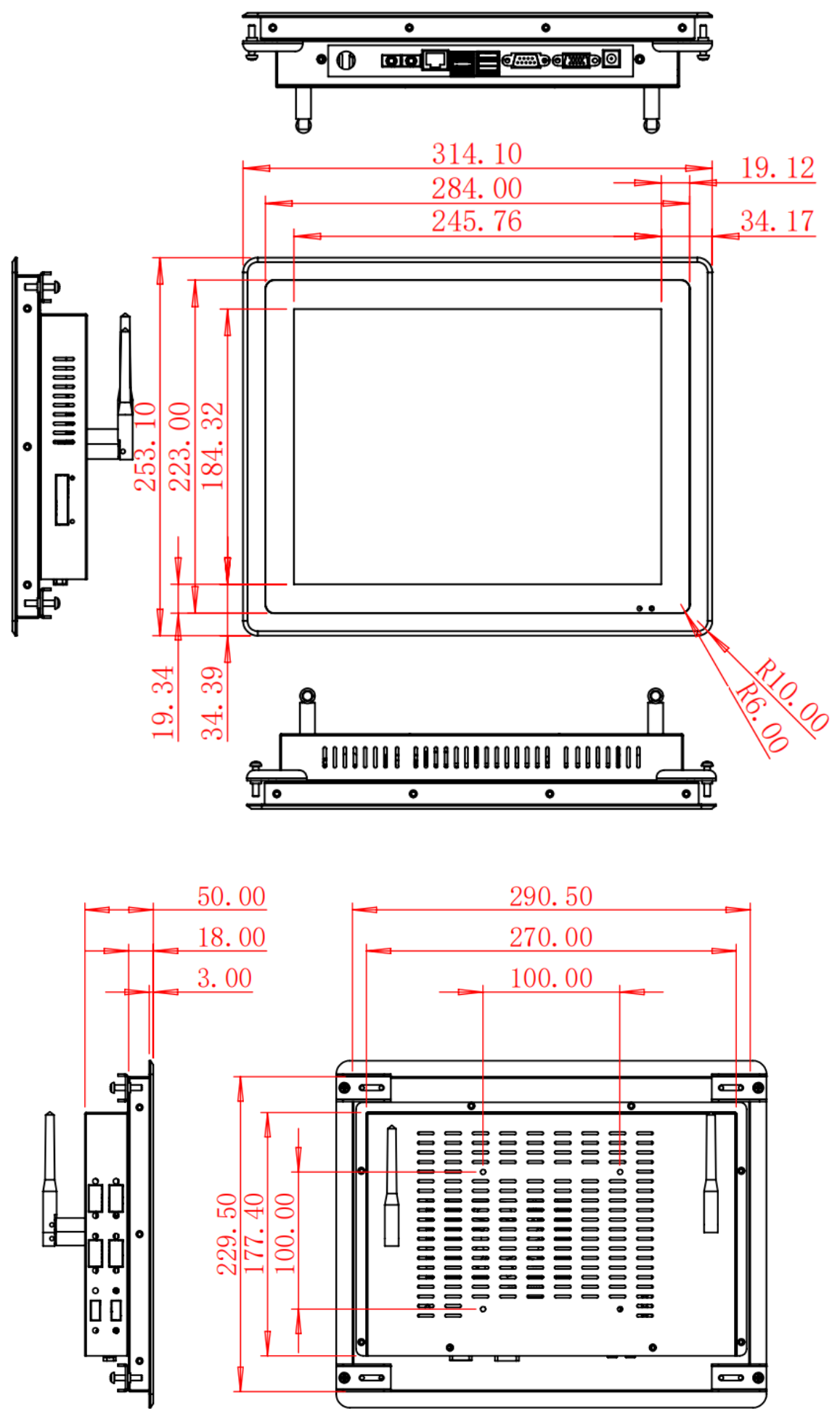 HC121RPC dimension drawing, 314.1 × 253.1 × 50 mm