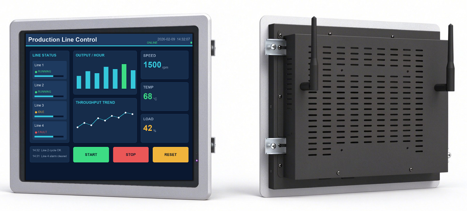 12.1″ embedded industrial panel PC front and rear view