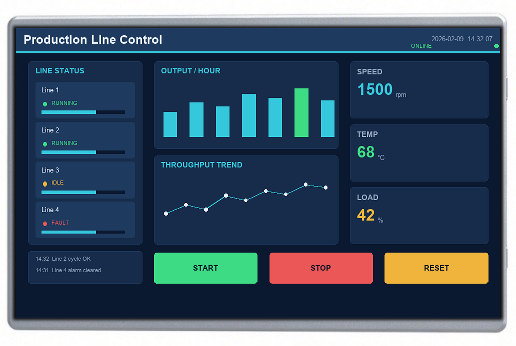 18.5″ embedded industrial panel PC, G+G capacitive touch with industrial HMI on screen