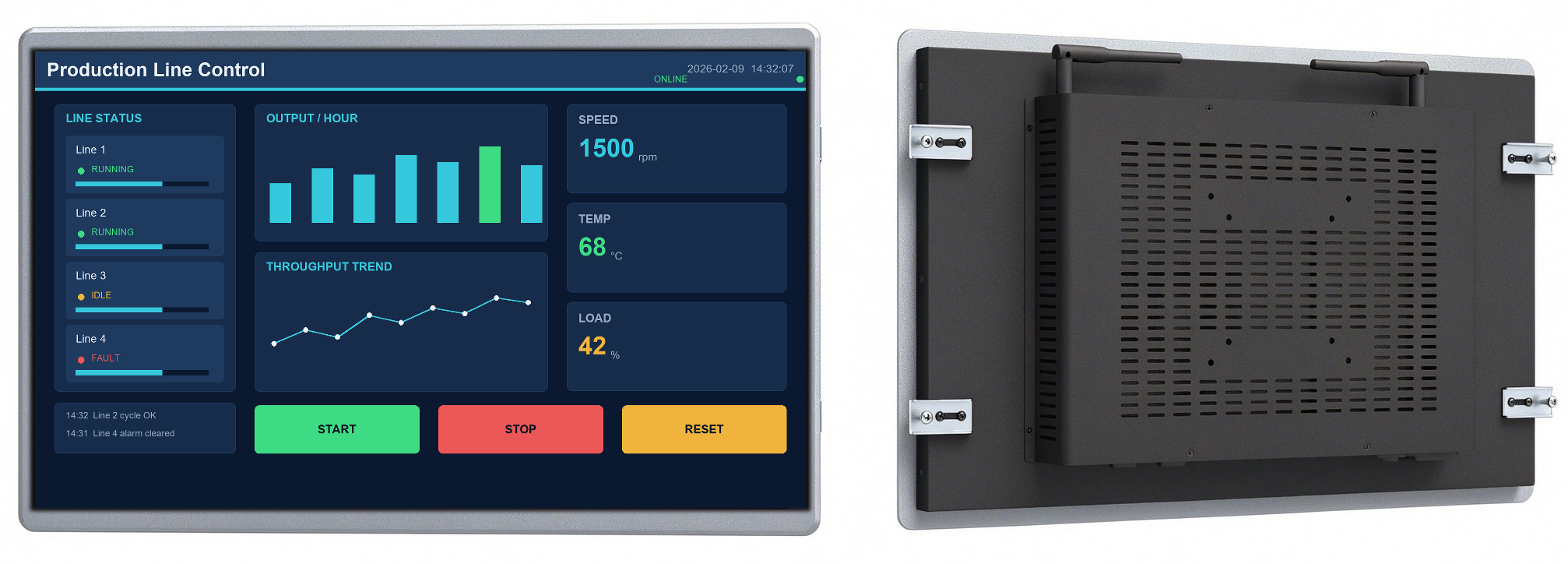 18.5″ embedded industrial panel PC front and rear view