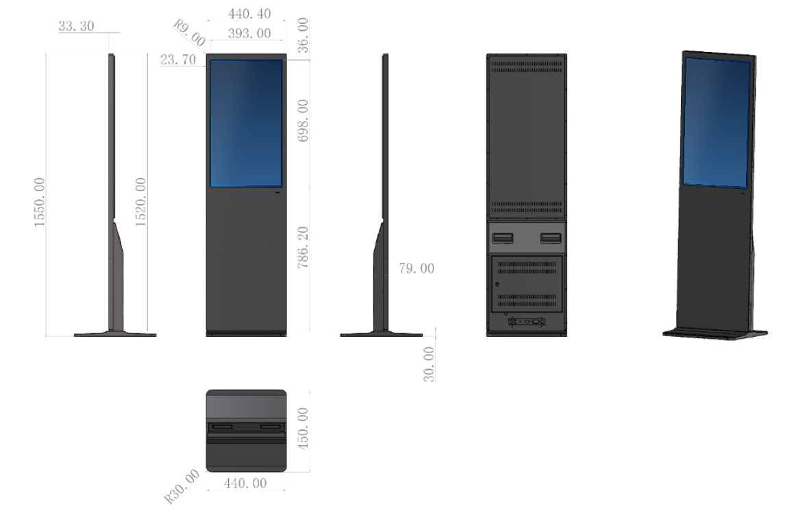 HC320RFL dimension drawing, 1550 × 440.4 × 450 mm
