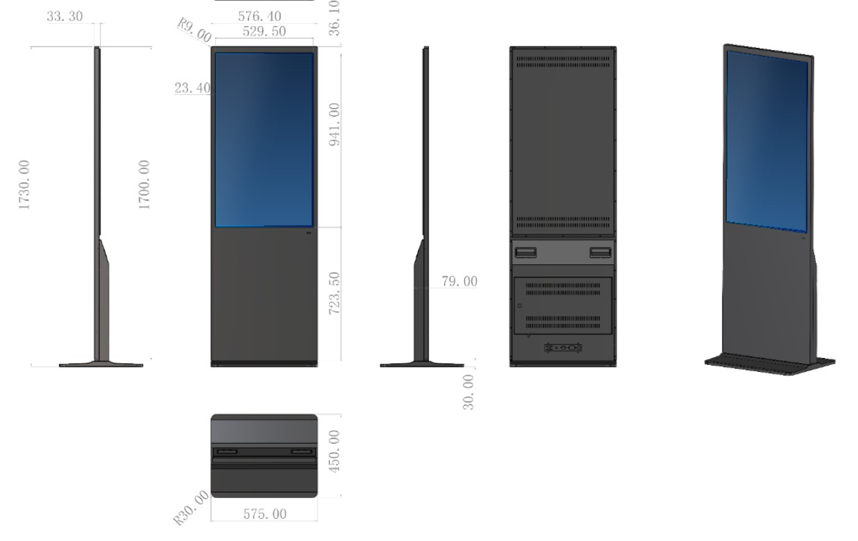 HC430RFL dimension drawing, 1730 × 576.4 × 450 mm