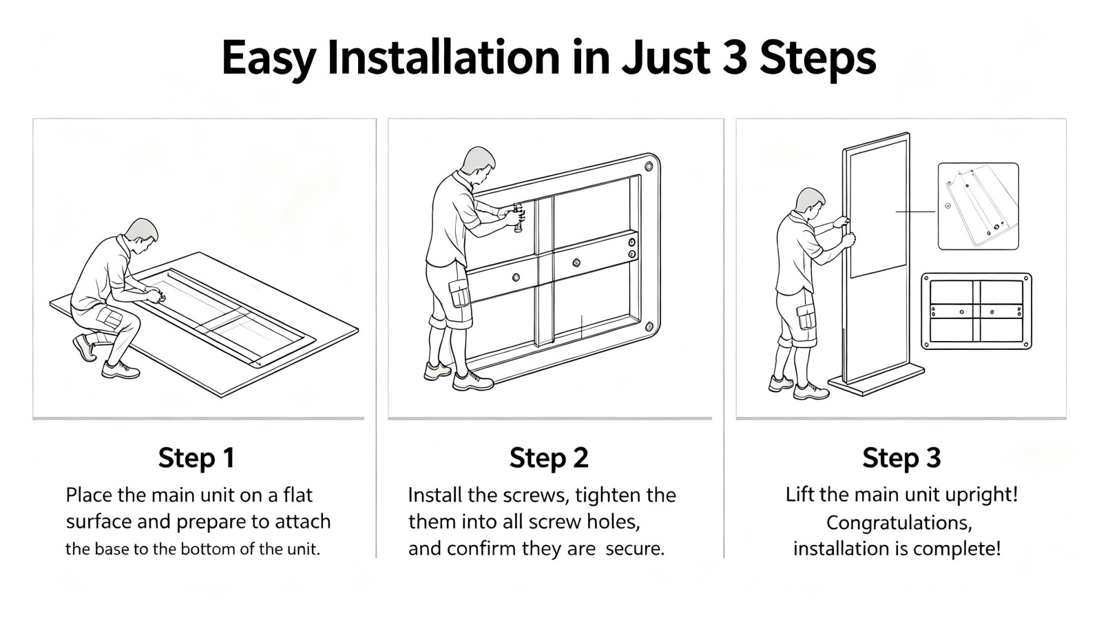HC550RFL floor standing touch kiosk easy installation in 3 steps