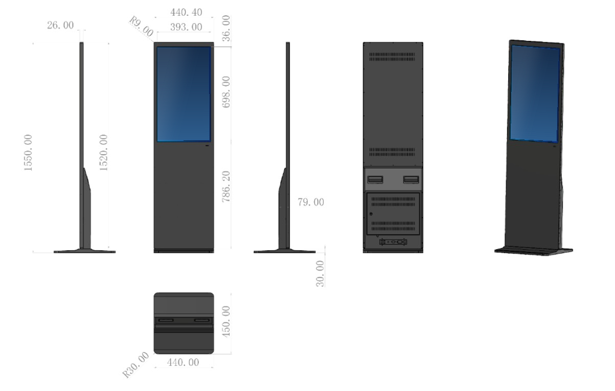 HN320RFL dimension drawing, 1550 × 440.4 × 450 mm