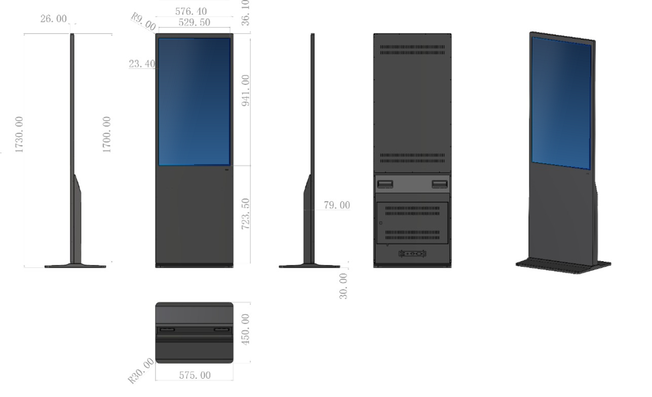 HN430RFL dimension drawing, 1730 × 576.4 × 450 mm