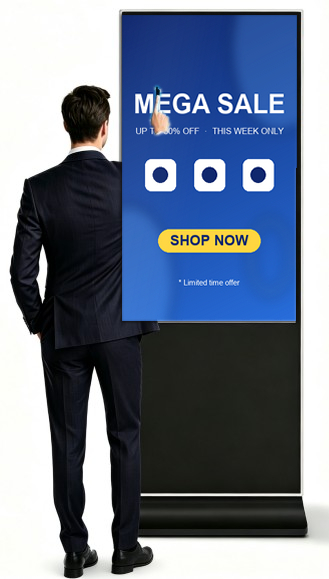 75 inch floor standing digital signage in a retail scene